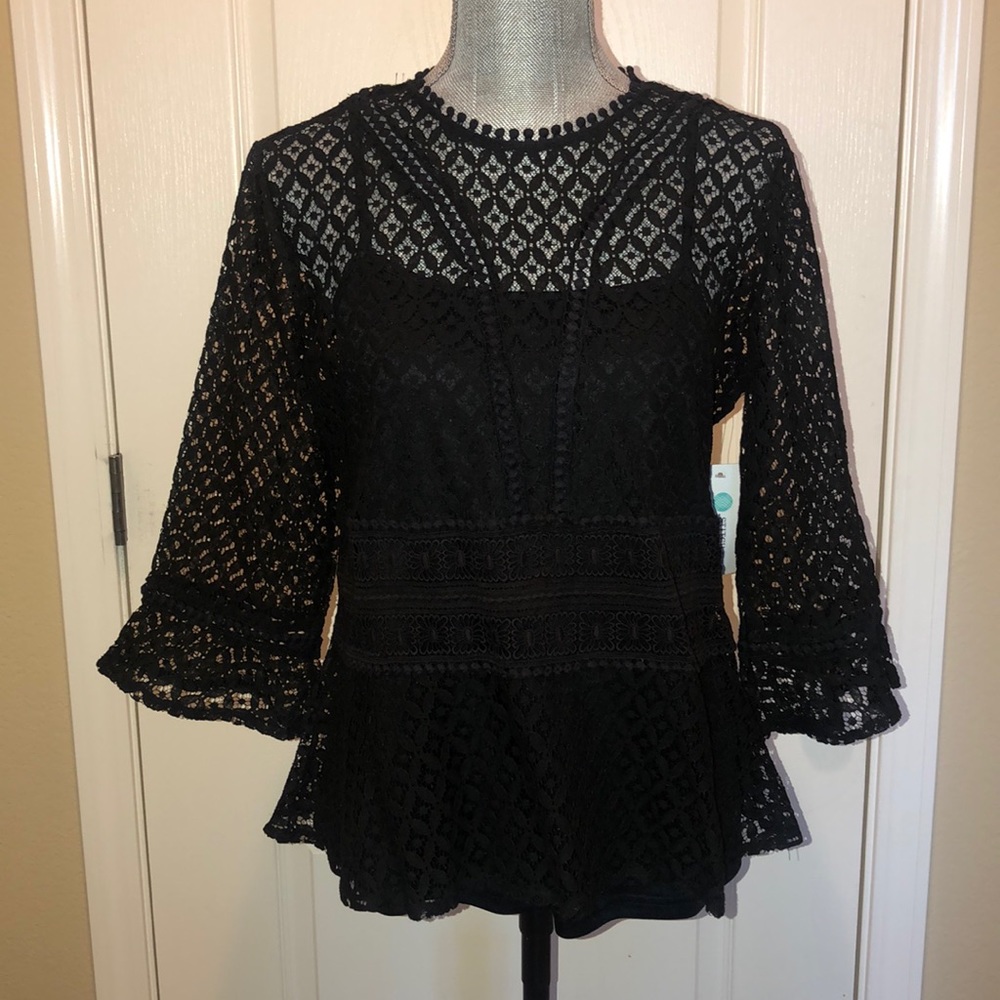 Black Bell Sleeve Lace Blouse